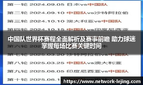 中国队世界杯赛程全面解析及赛事前瞻 助力球迷掌握每场比赛关键时间